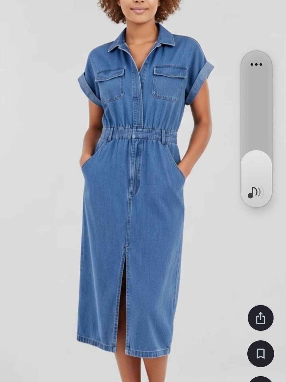 Womens Casual Denim Midi Dress - Light Blue